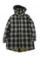 VOO(ヴォー) CHECK MELTON LONG HOODY / メルトンコート カラー:BLACKxGRAY