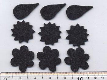 フェルトパーツ 黒　D09【型抜き・カット済み】  厚さ約2mm 　
