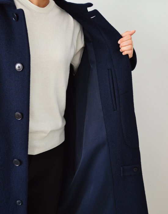 YAECA wool stain collar coat long navy（No155053） - Promenade | オンラインショップ
