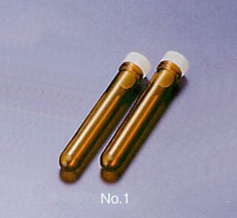 ﾏﾙｴﾑ0407-06 ミクロチューブ№1 容量1.0mL ポリ栓付硬質ガラス褐色試験管 φ8.0-0.8t-50L 1ケース(500本入