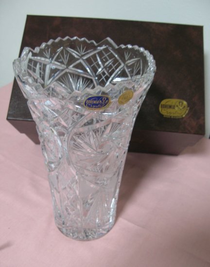 即納！未使用 BOHEMIA CRYSTAL GLASS ボヘミア クリスタルガラス チェコ 花瓶 フラワーベース 高さ28cm 専用箱付