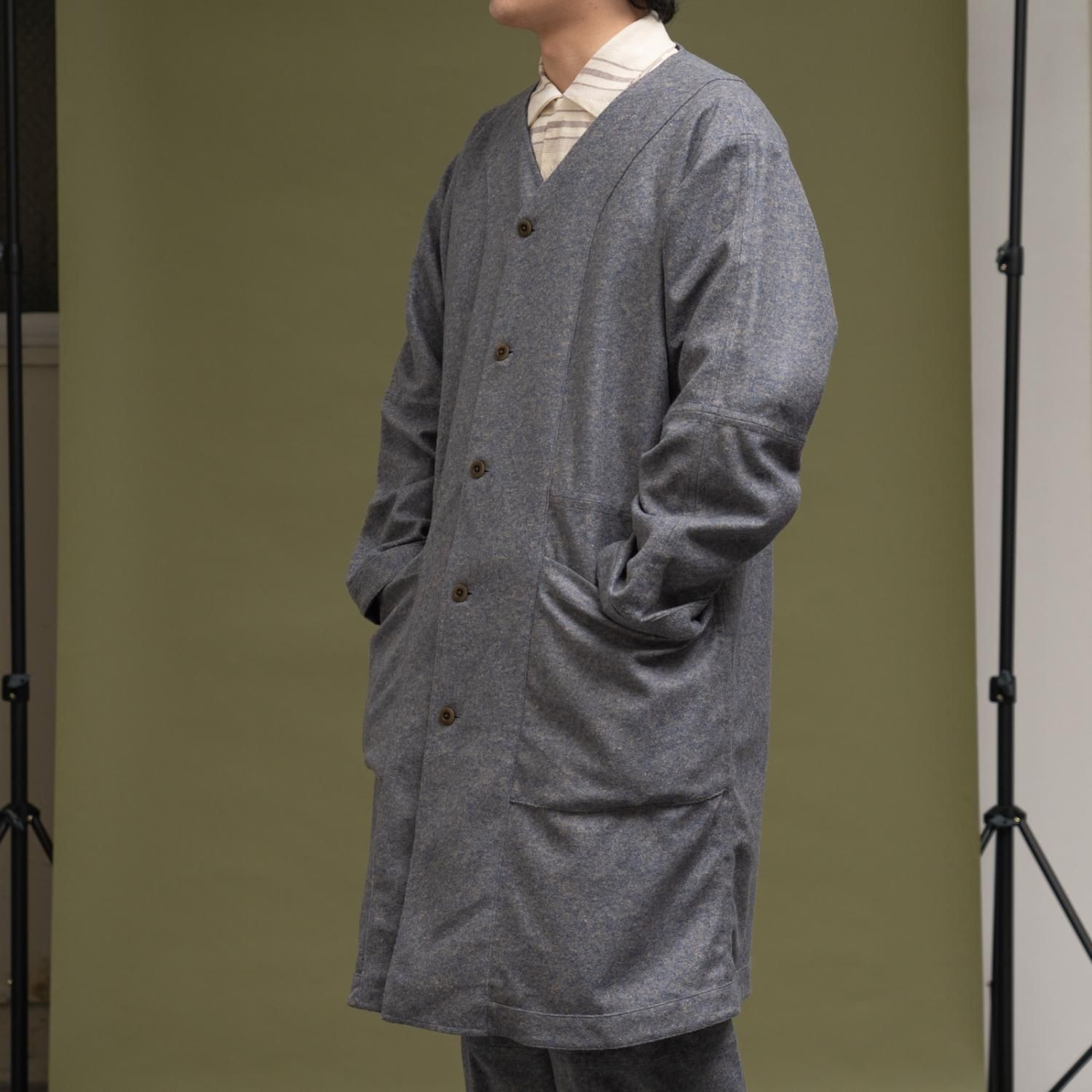 ts(s) * Reversible Seam Taping Collarless Coat * Light Navy