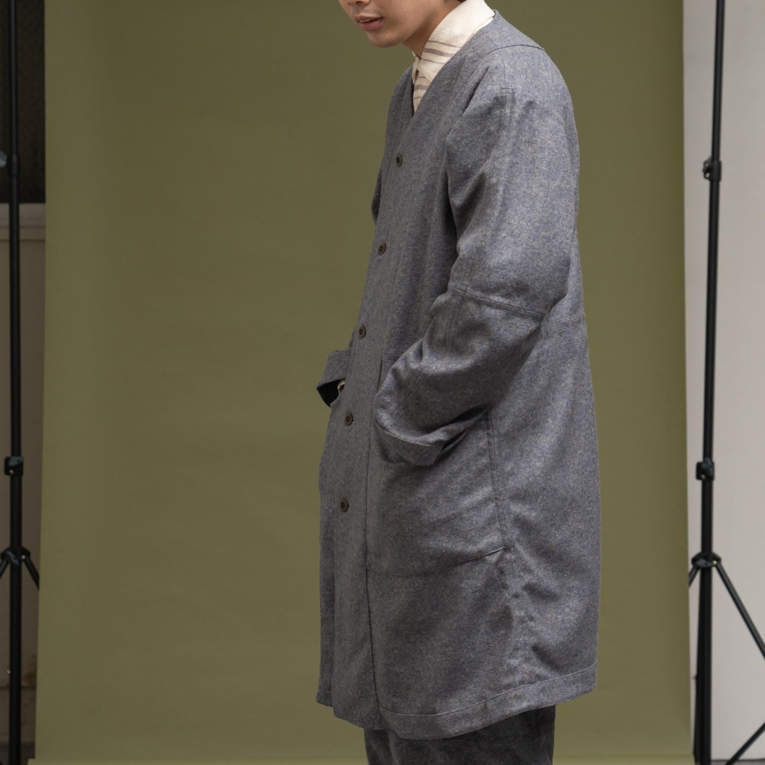 ts(s) * Reversible Seam Taping Collarless Coat * Light Navy