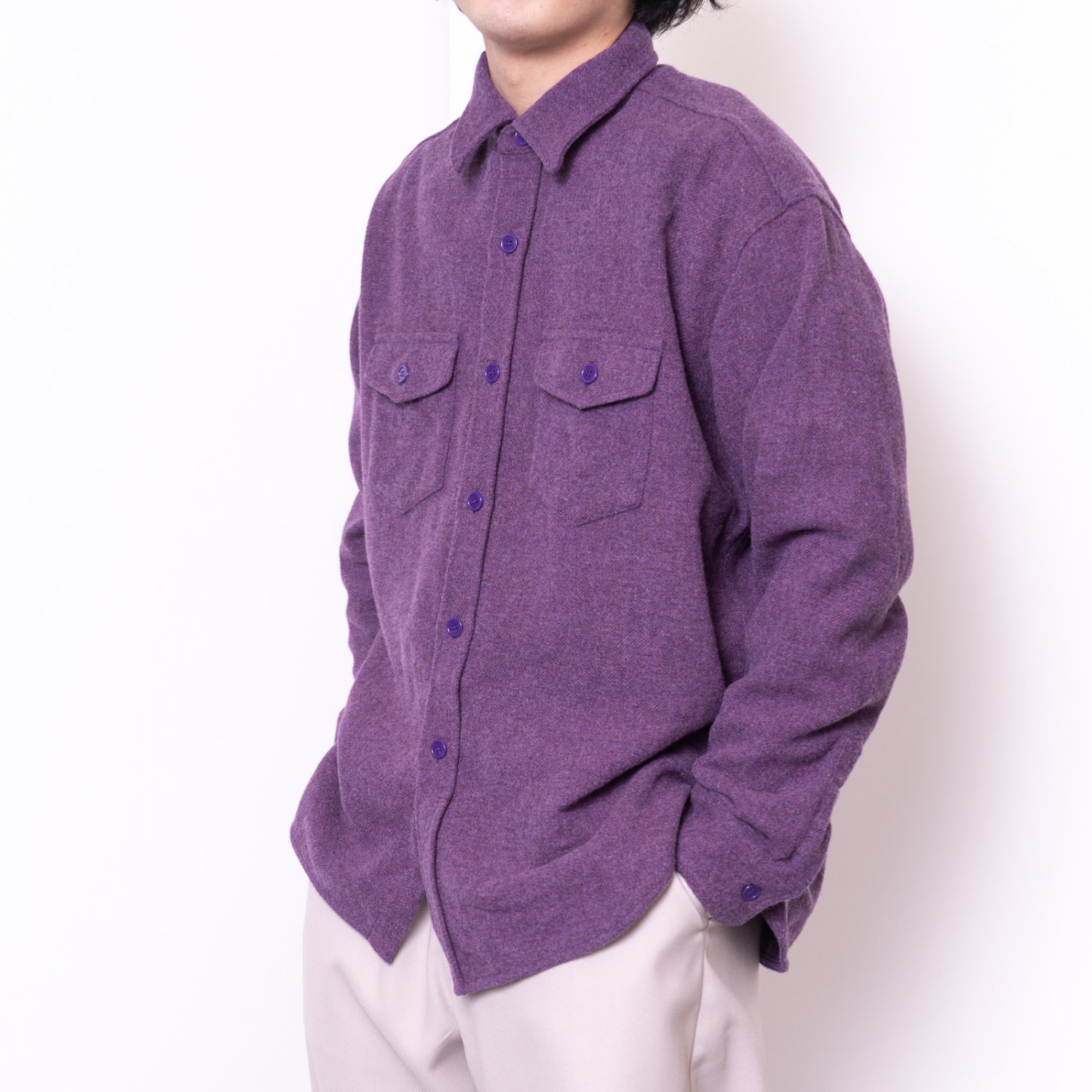 UNUSED * US2084 Double Pocket Wool Shirt * Purple