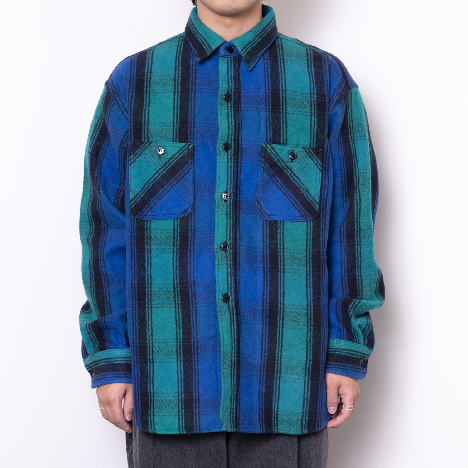 UNUSED * US2094 Heavy Cotton Flannel Check Shirt * Green/Blue