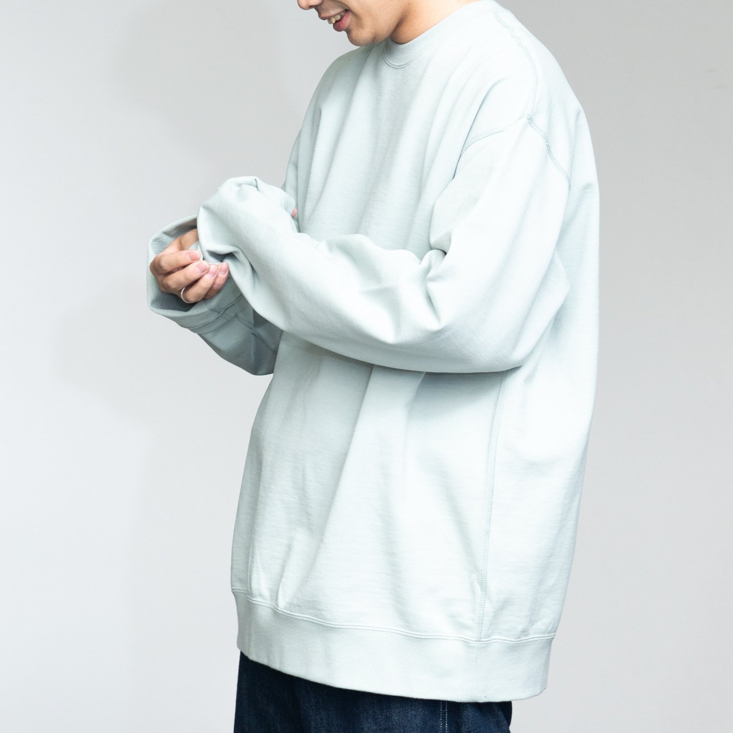 Graphpaper * Compact Terry Roll-Up Sleeve Crew Neck * Light Green