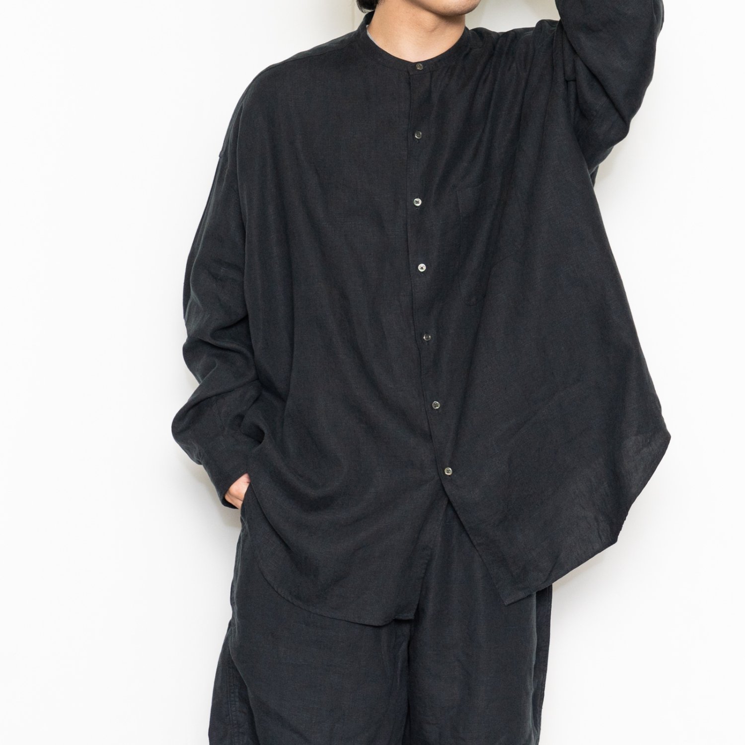Graphpaper * Linen L/S Oversized Band Collar Shirt(3色展開)