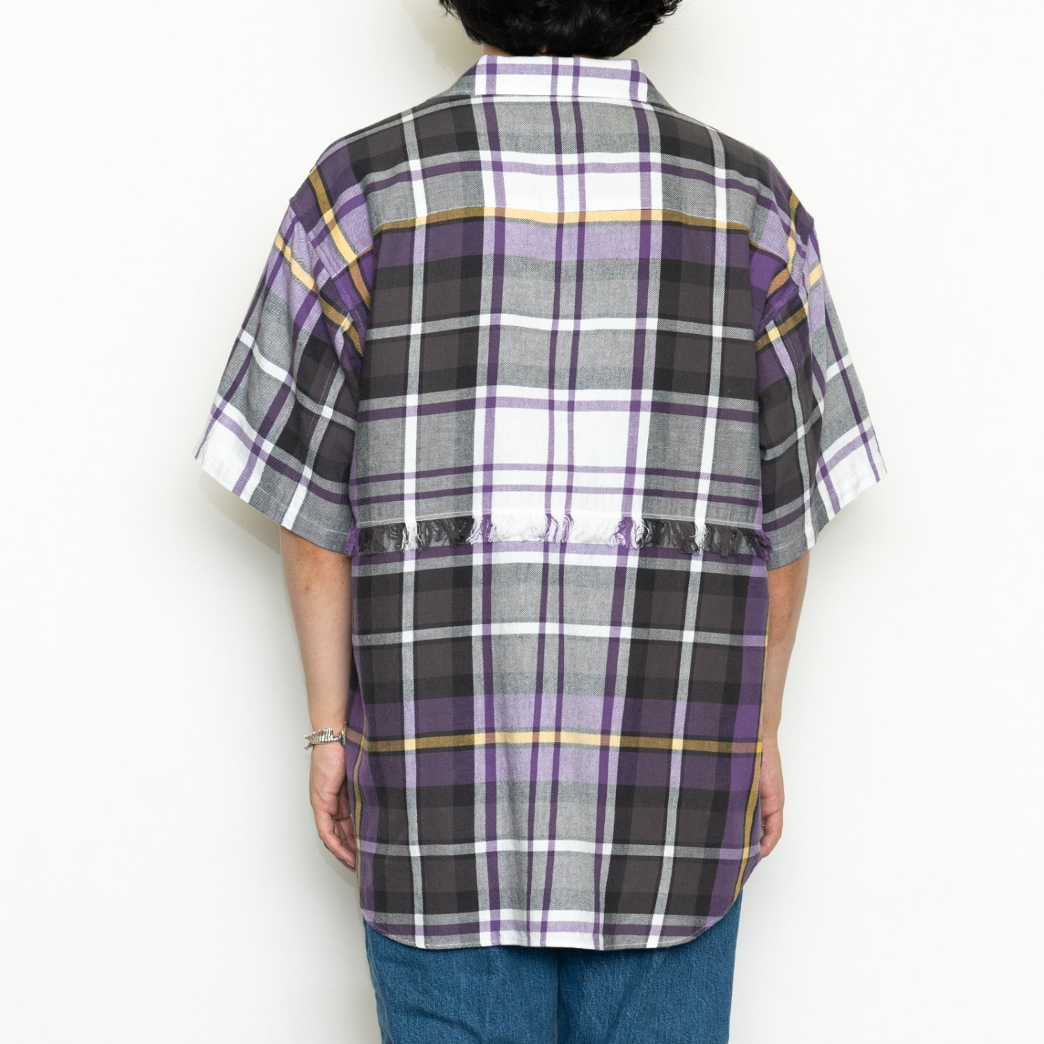 UNUSED * US2158 Fringe Short Sleeve Check Shirt * Purple/Yellow
