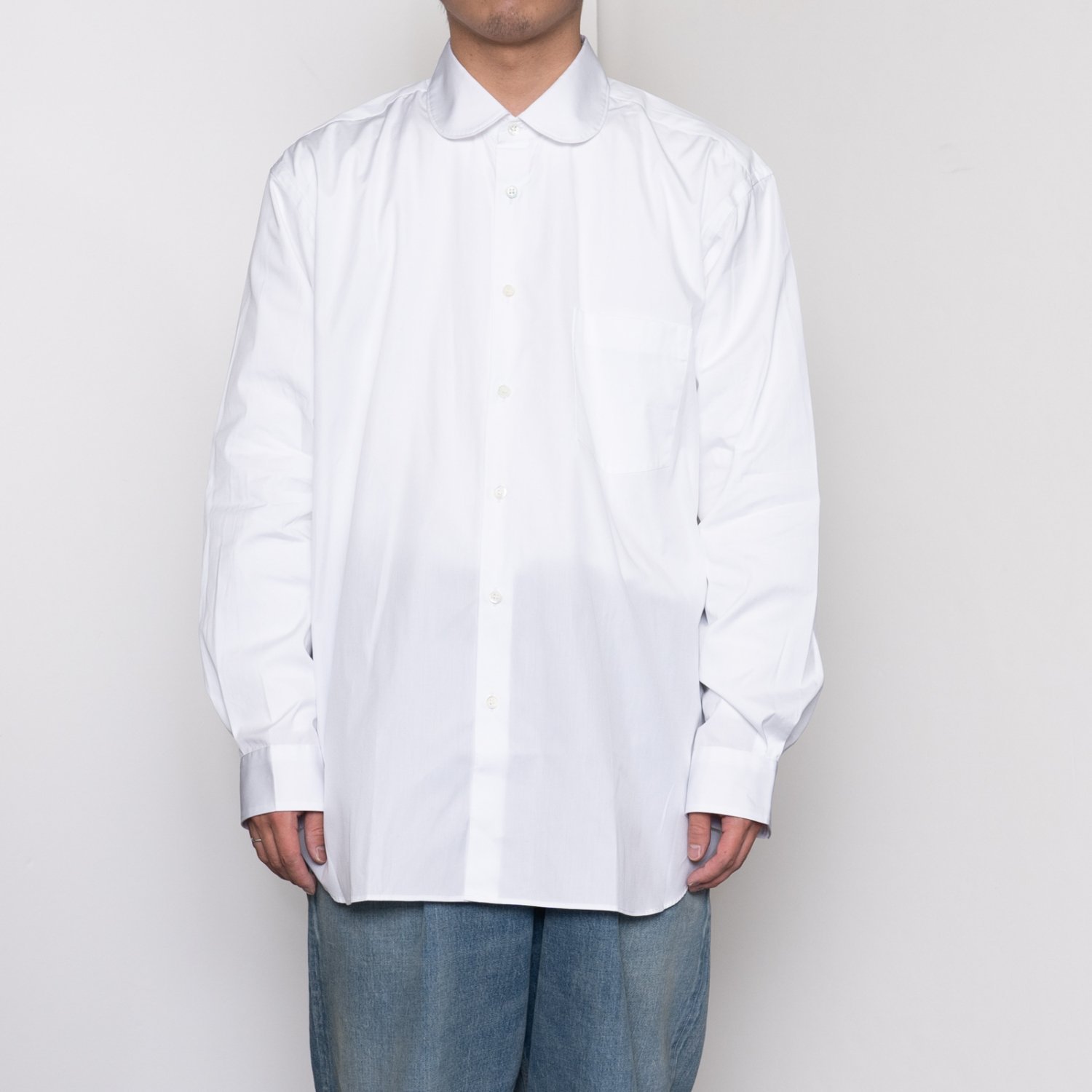 COMME des GARCONS SHIRT * Forever Wide Classic Round Collar Plain Cotton Long Sleeve Shirt * White