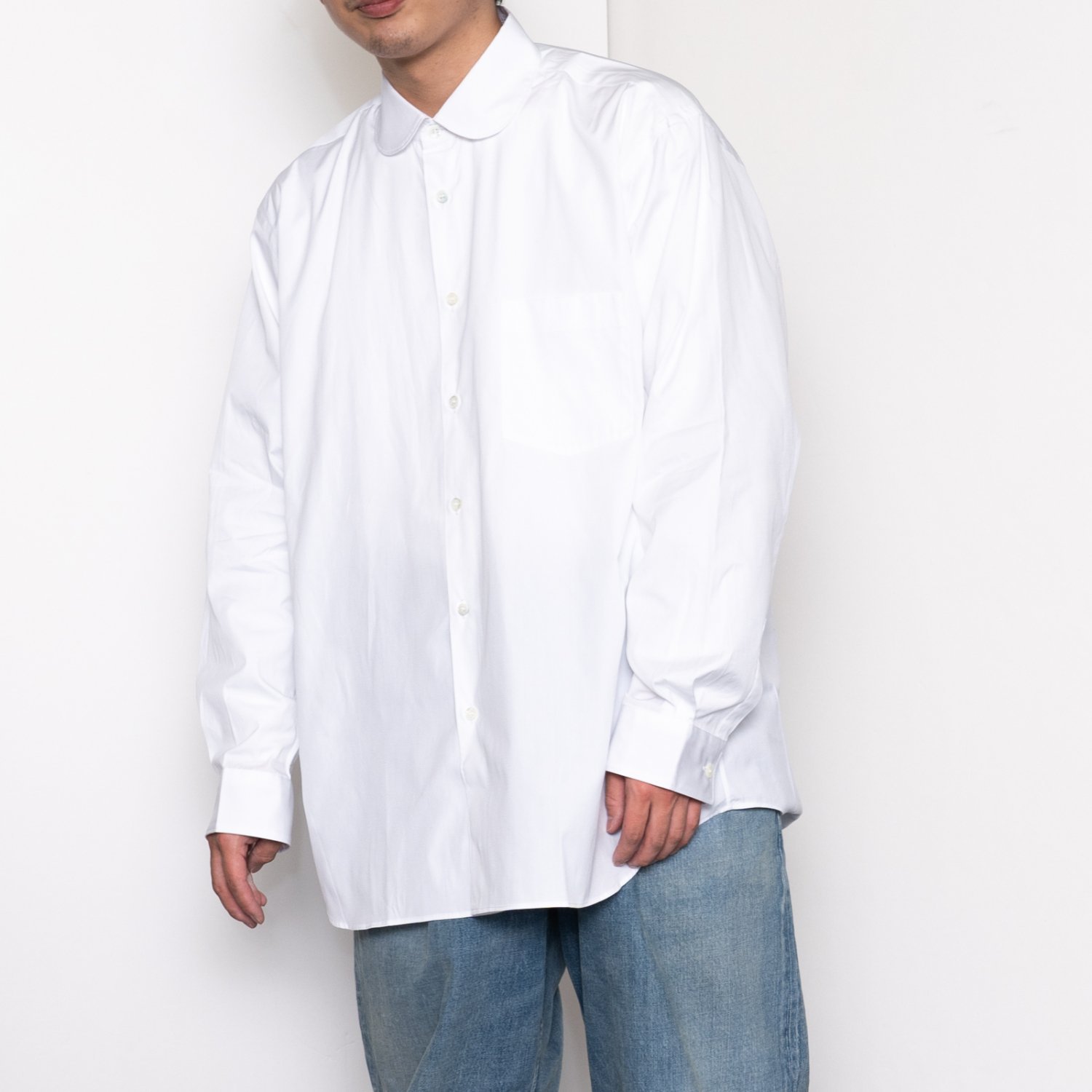 COMME des GARCONS SHIRT * Forever Wide Classic Round Collar Plain Cotton Long Sleeve Shirt * White