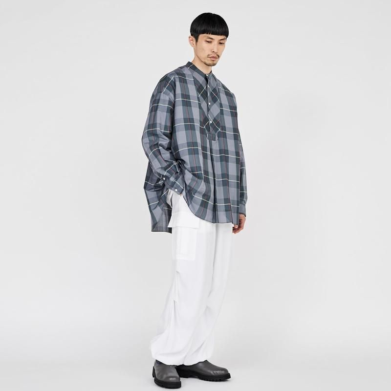 Graphpaper * Sheer Check Oversized Band Collar Bosom Shirt * Check