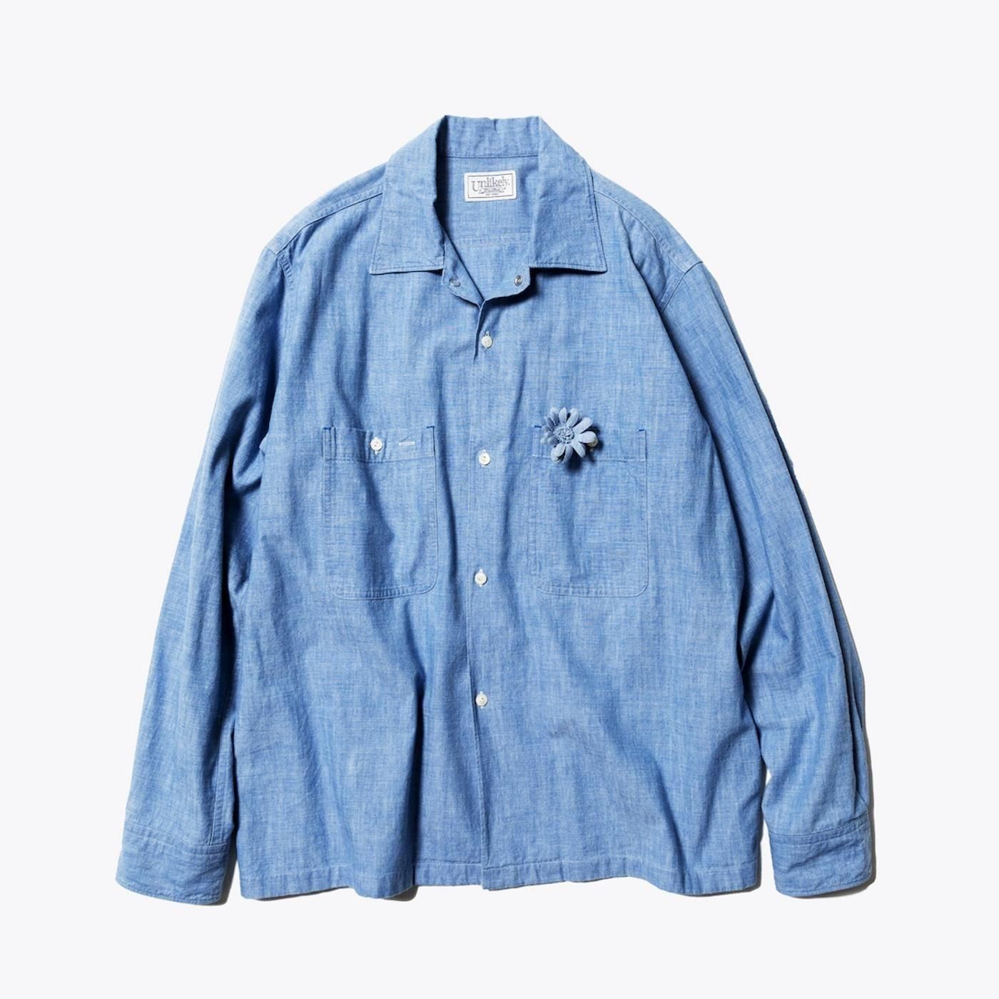 Unlikely * U25S-11-0002 Unlikely Open Collar Work Chambray with Flower * Indigo