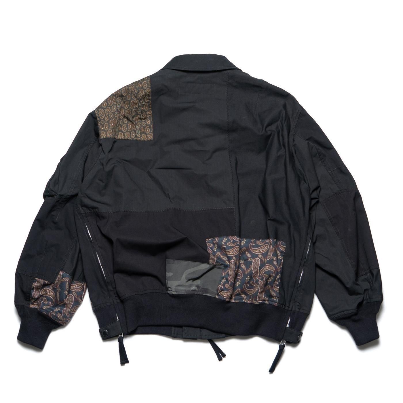 COMME des GARCONS HOMME * HO-J023 Cotton Nylon Backsatin Mix Patchwork Blouson * BlackMix