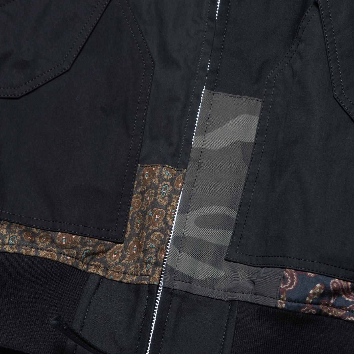 COMME des GARCONS HOMME * HO-J023 Cotton Nylon Backsatin Mix Patchwork Blouson * BlackMix