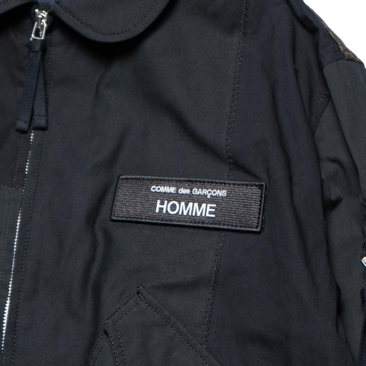 COMME des GARCONS HOMME * HO-J023 Cotton Nylon Backsatin Mix Patchwork Blouson * BlackMix