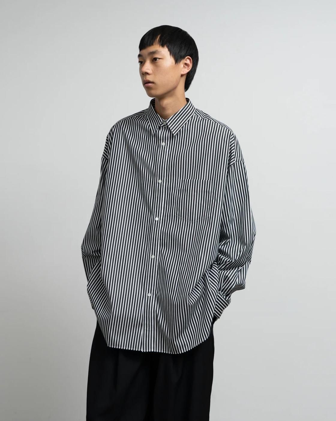 Graphpaper * High Count Regular Collar Round Cut Oversized Shirt * BlackStripe