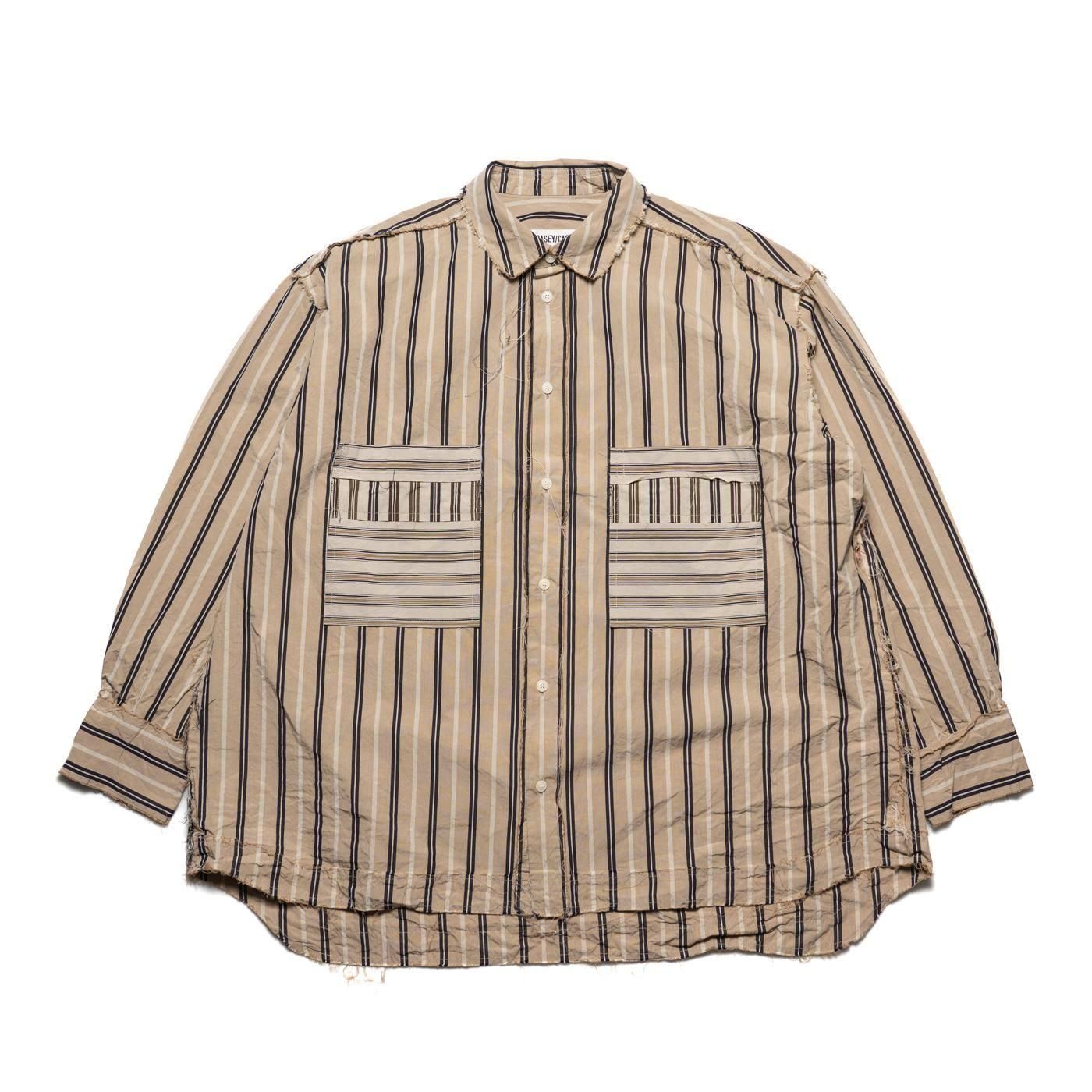 CASEY CASEY * 25HC303 HAMNET RAW EDGE SHIRT PAPER COT STRIPE * Beige