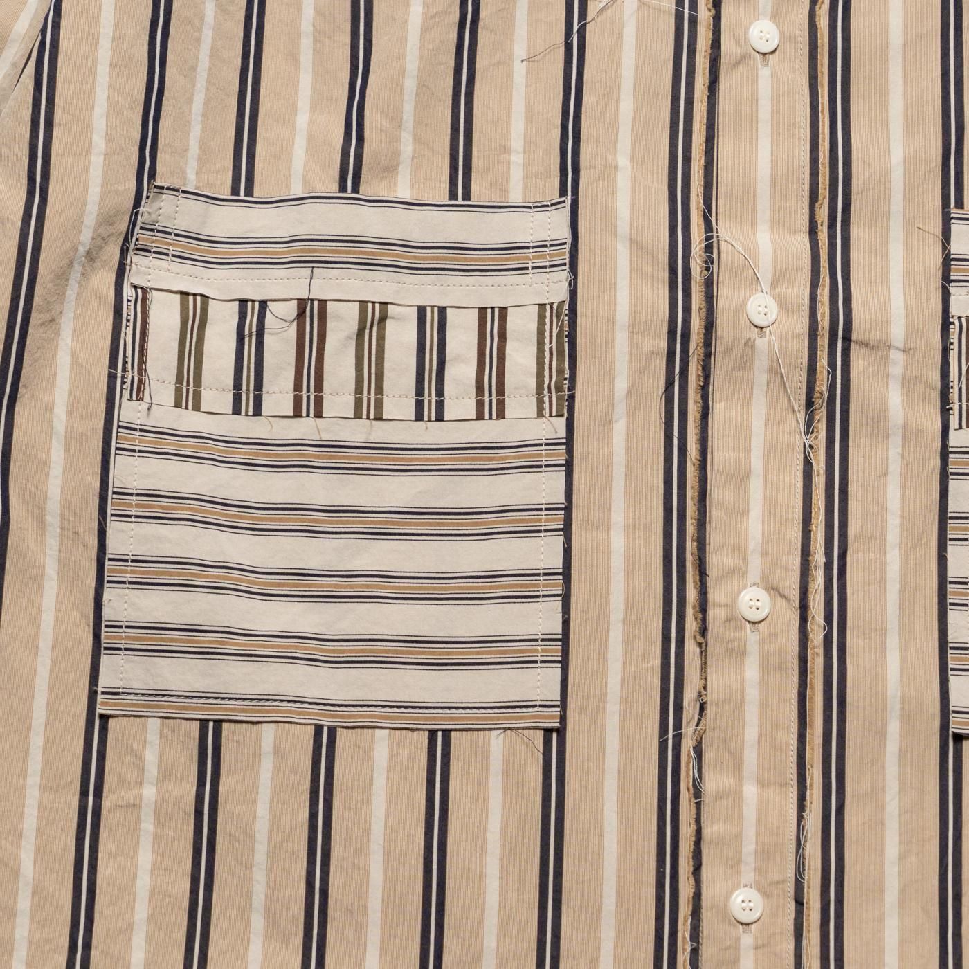 CASEY CASEY * 25HC303 HAMNET RAW EDGE SHIRT PAPER COT STRIPE * Beige
