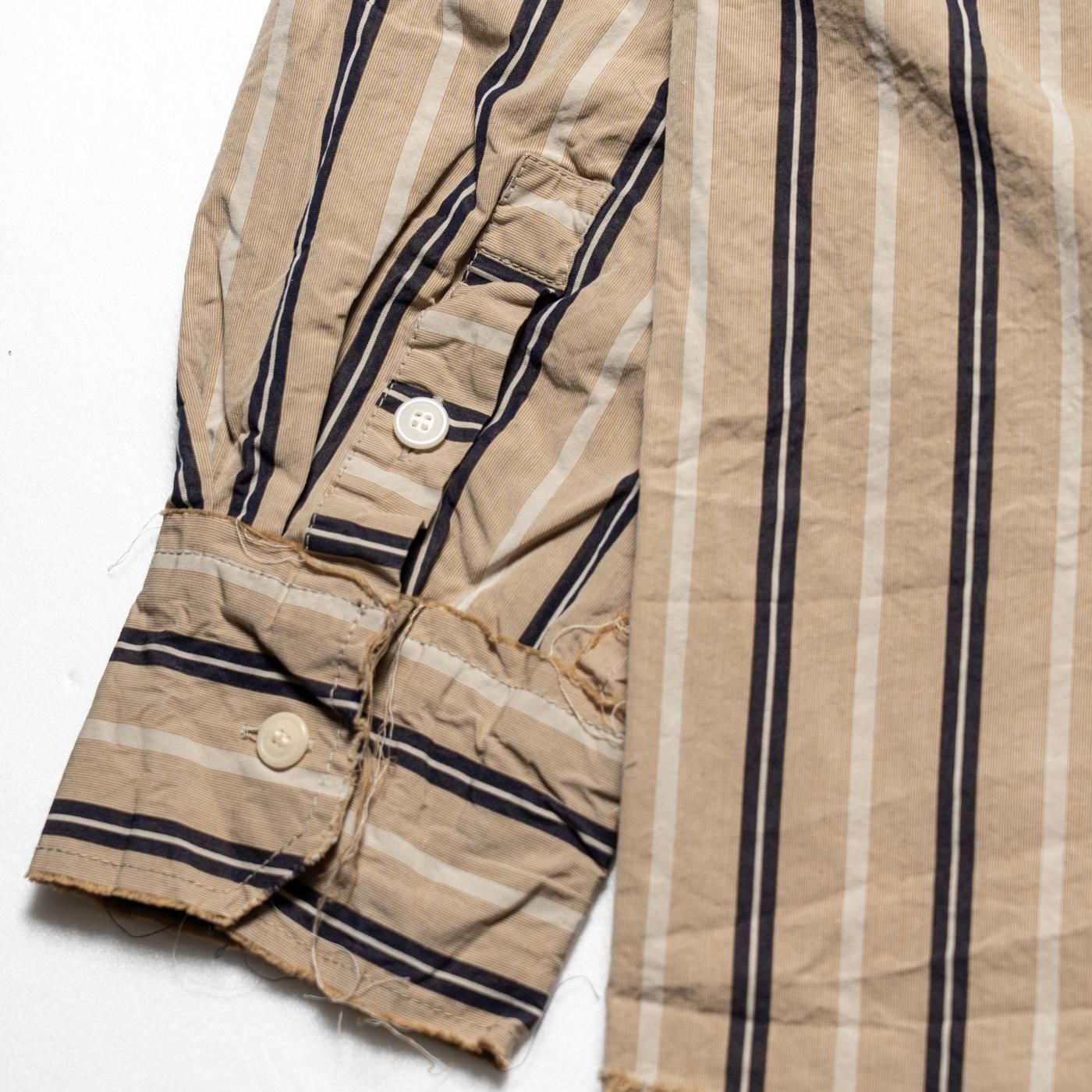 CASEY CASEY * 25HC303 HAMNET RAW EDGE SHIRT PAPER COT STRIPE * Beige