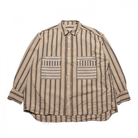 CASEY CASEY * 25HC303 HAMNET RAW EDGE SHIRT PAPER COT STRIPE * Beige