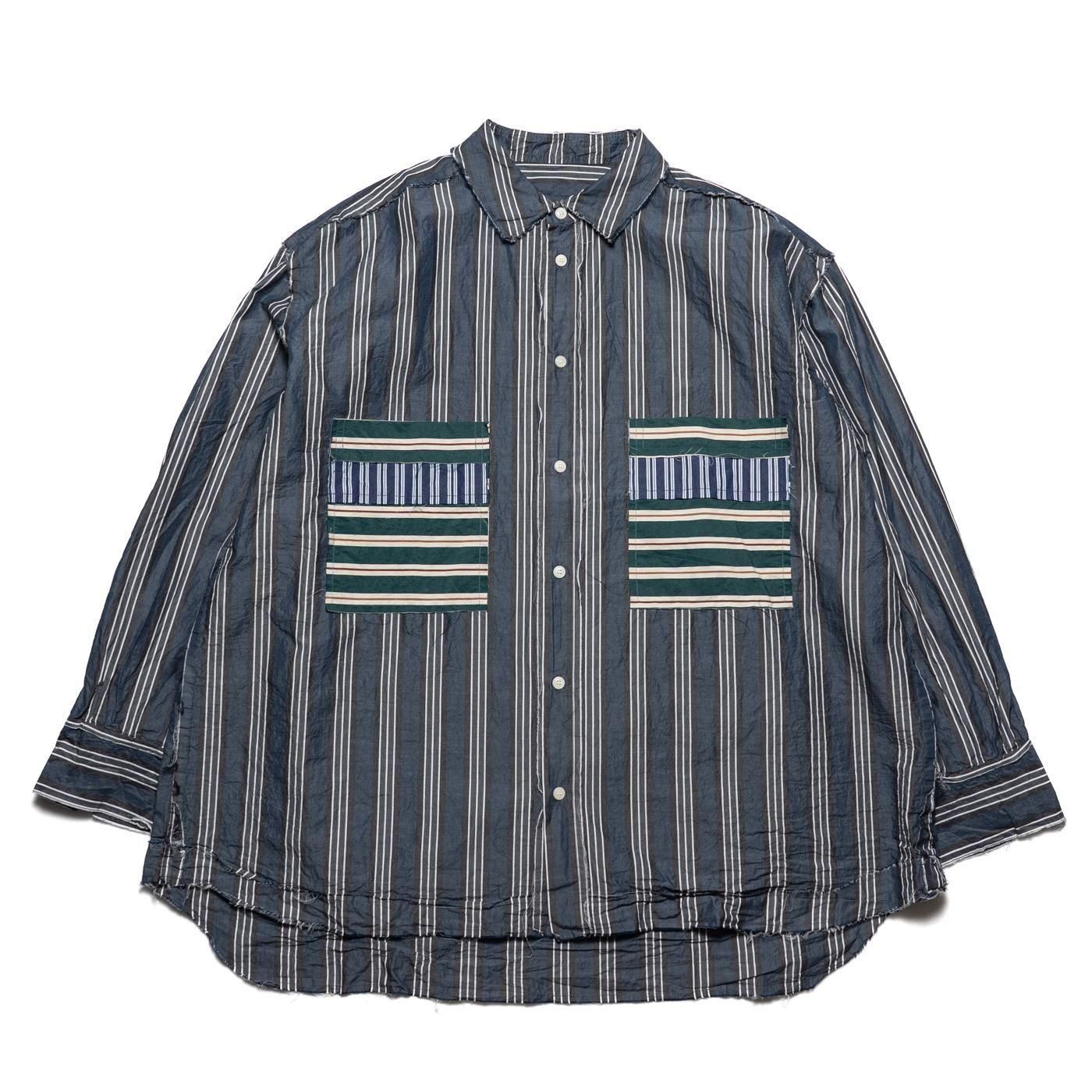 CASEY CASEY * 25HC313 HAMNET RAW EDGE SHIRT LIGHT PAPER STRIPE * Blue