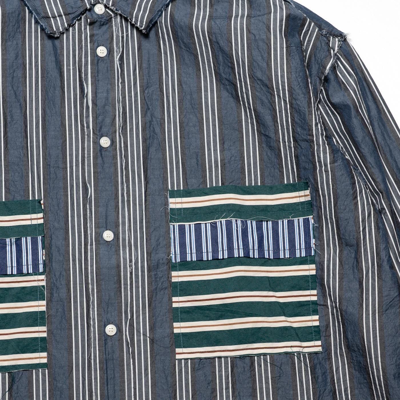CASEY CASEY * 25HC313 HAMNET RAW EDGE SHIRT LIGHT PAPER STRIPE * Blue
