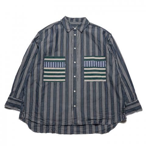 CASEY CASEY * 25HC313 HAMNET RAW EDGE SHIRT LIGHT PAPER STRIPE * Blue