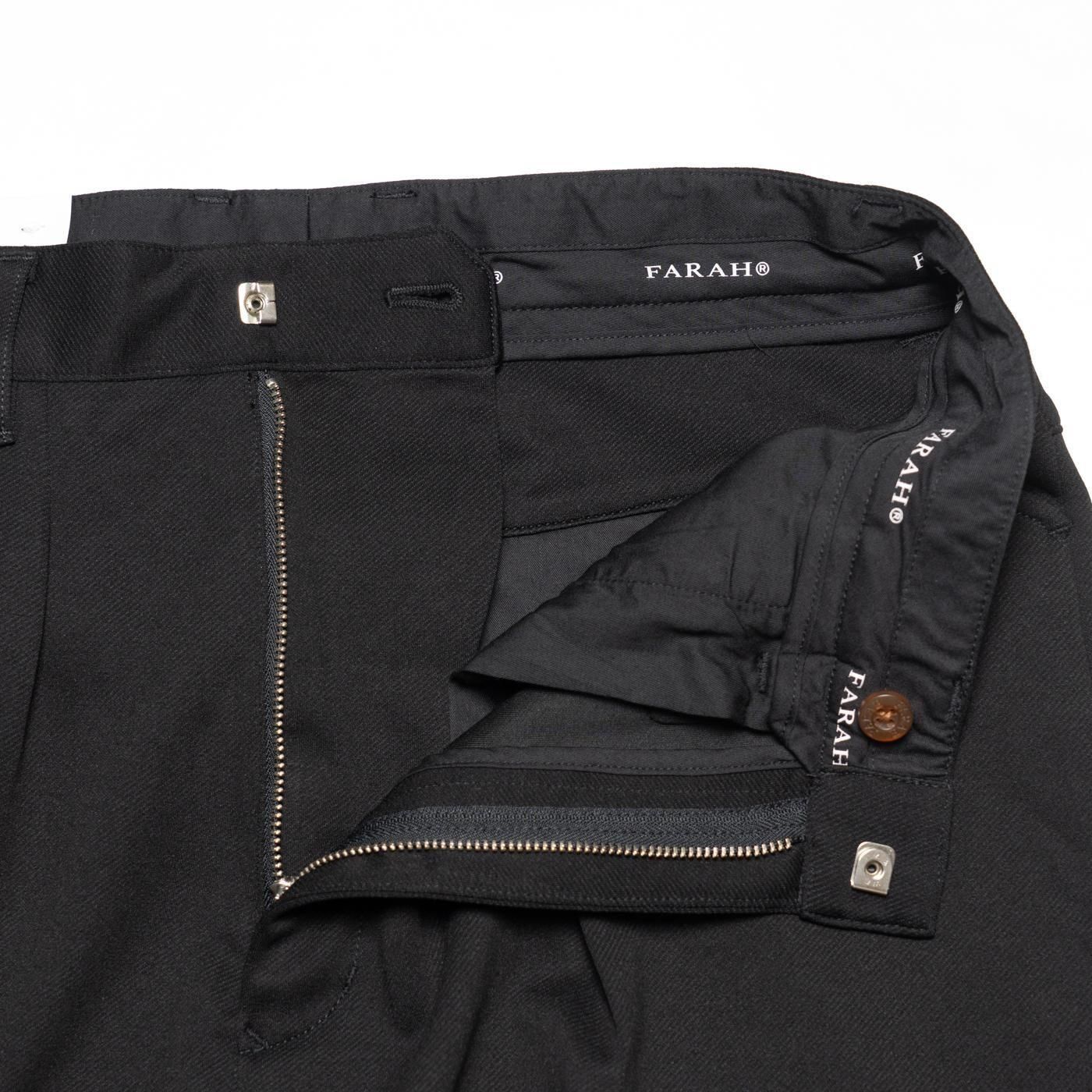 FARAH * FR0502-M4027  Two Tuck Wide Tapered Pants Twill Jersey * Black