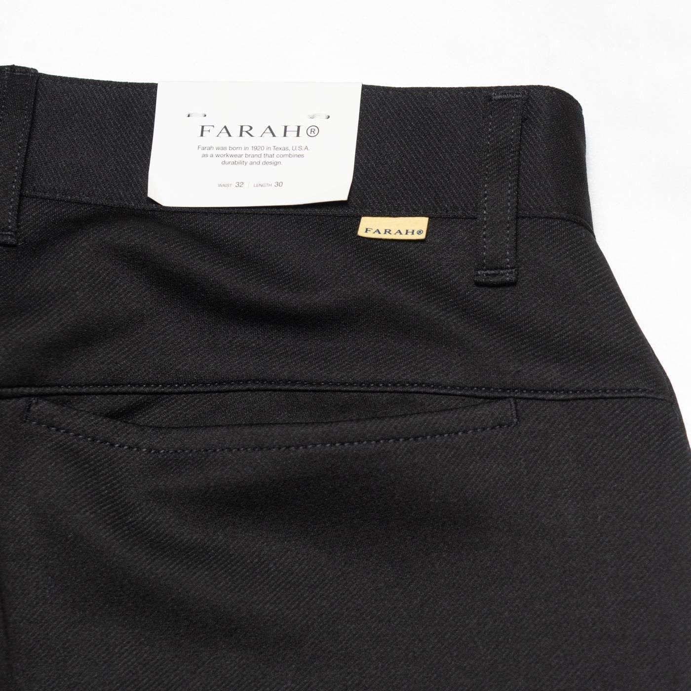 FARAH * FR0502-M4027  Two Tuck Wide Tapered Pants Twill Jersey * Black