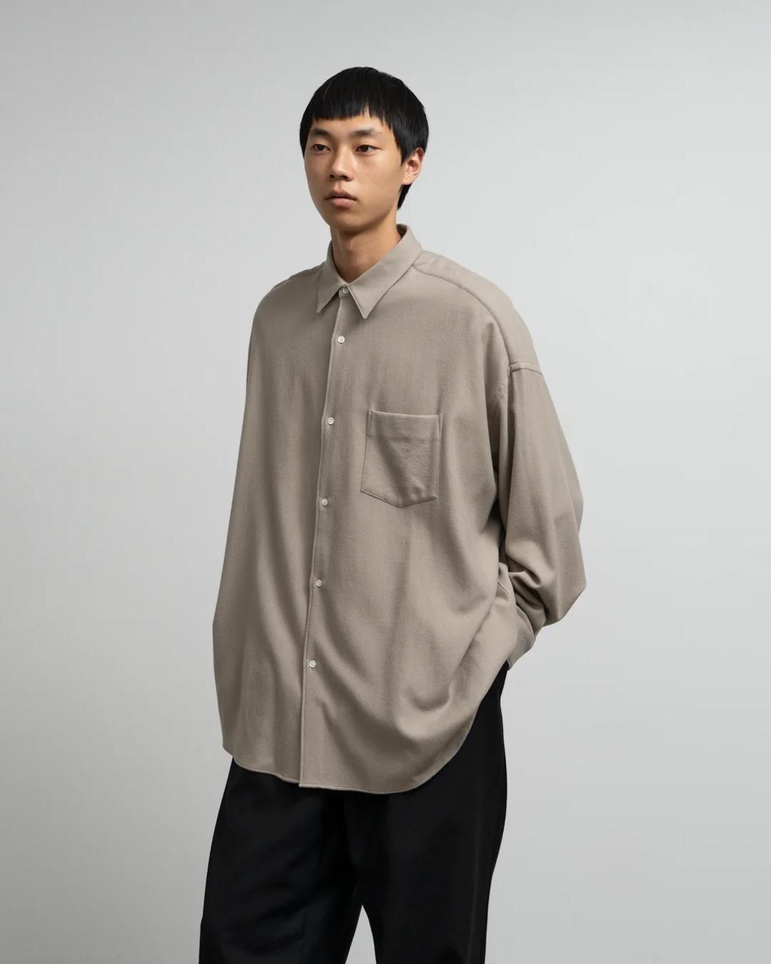 Graphpaper * GM253-50385 Extra Fine Wool Viyella Oversized Regular Collar Shirt(3色展開)