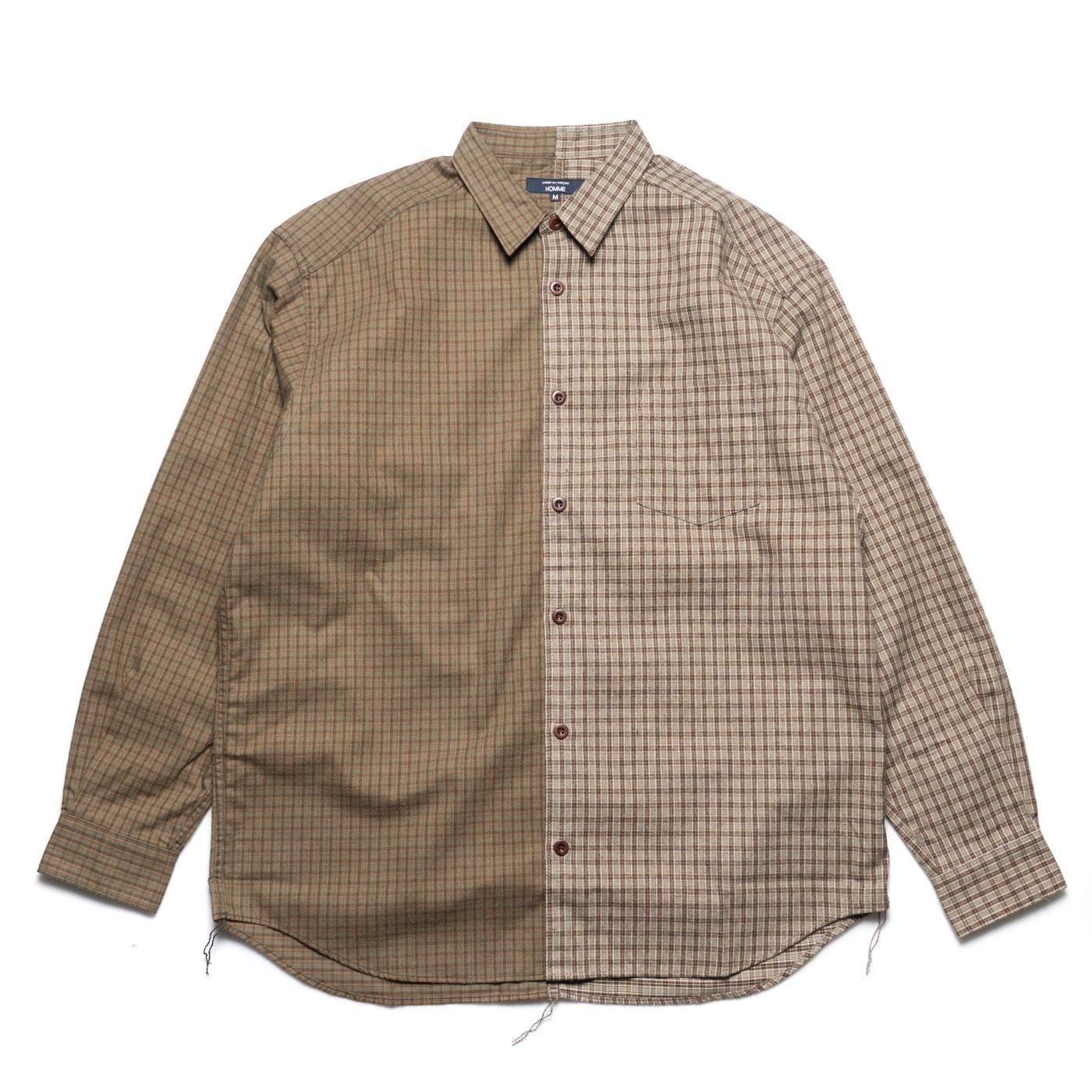 COMME des GARCONS HOMME * HP-B021 Cotton Flannel Check Shirt * Khaki/Brown