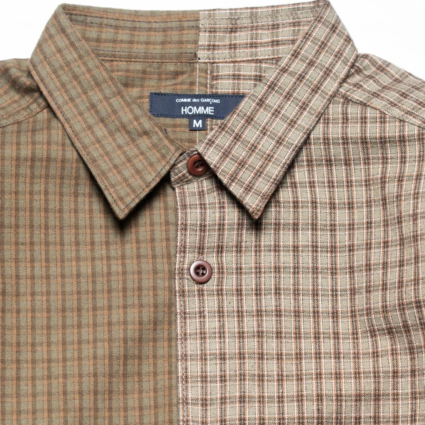 COMME des GARCONS HOMME * HP-B021 Cotton Flannel Check Shirt * Khaki/Brown