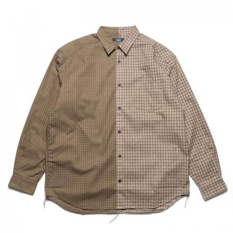 COMME des GARCONS HOMME * HP-B021 Cotton Flannel Check Shirt * Khaki/Brown