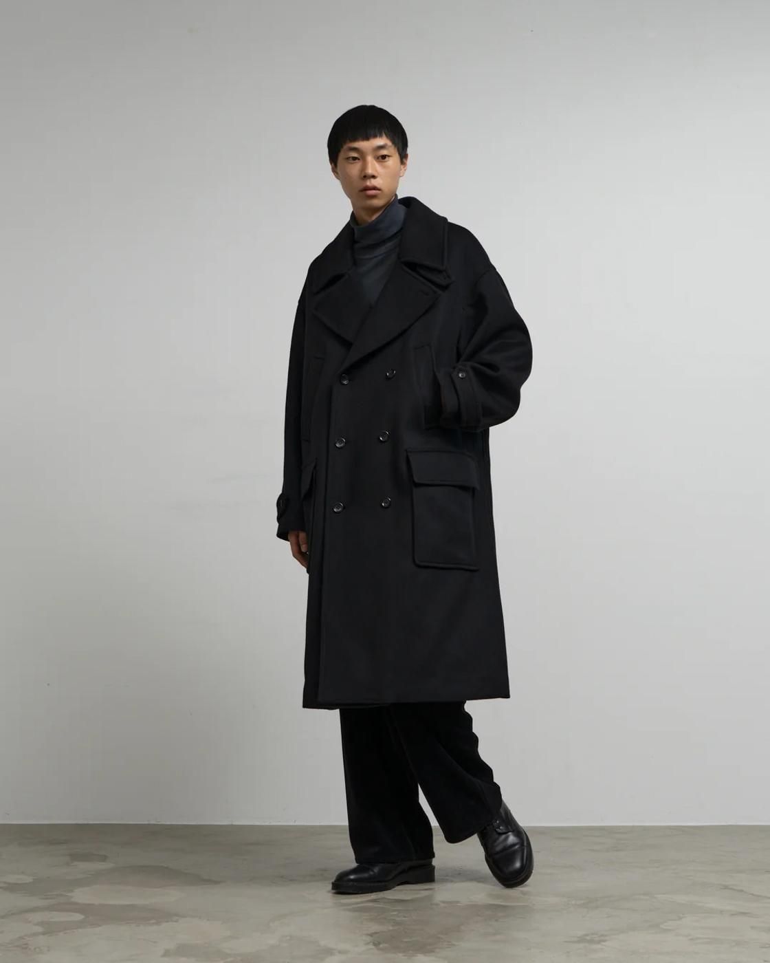 Graphpaper * GM253-10266B Light Melton Pea Coat * Black | public