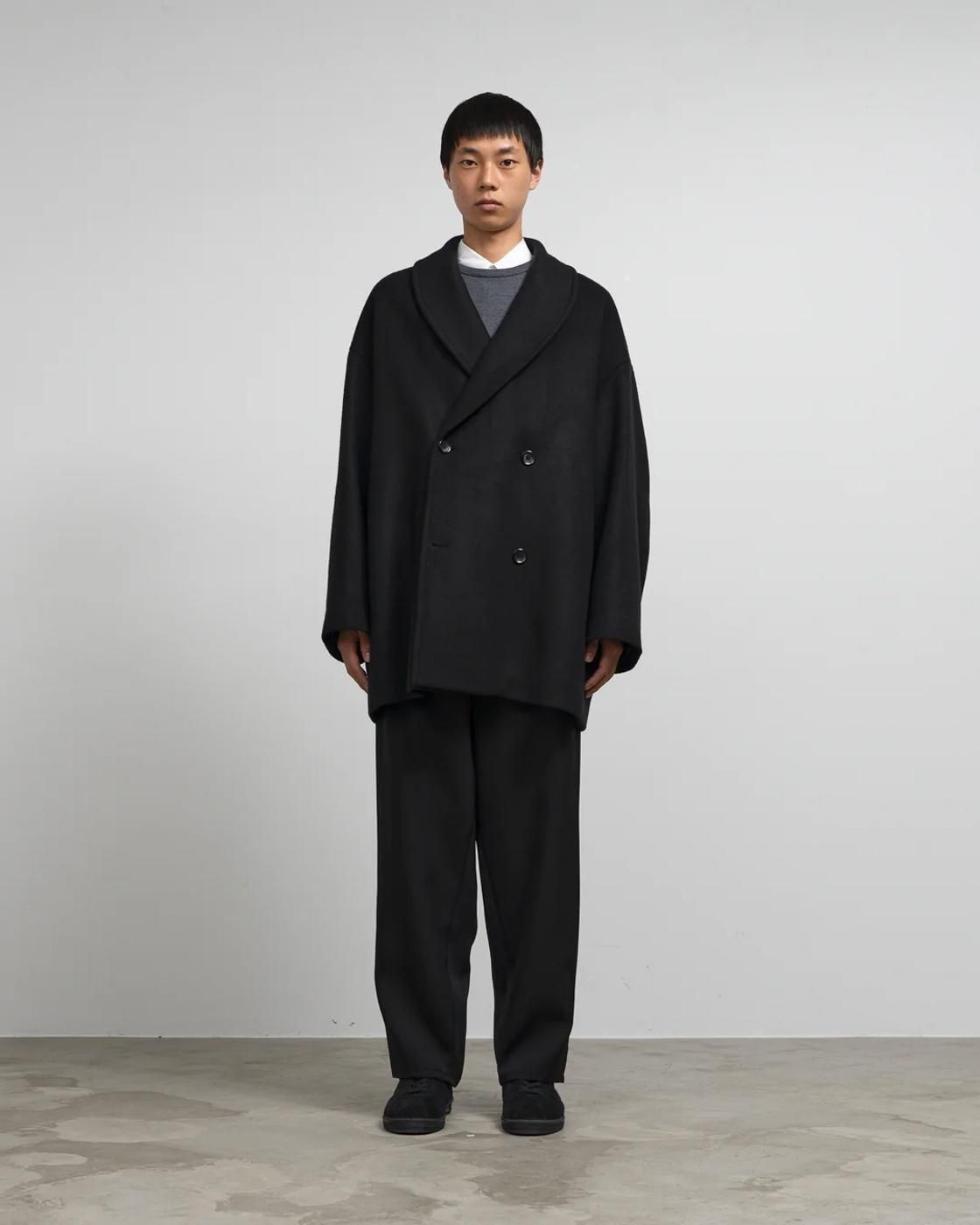 Graphpaper * GM253-10268B Light Melton Shawl Collar Coat * Black