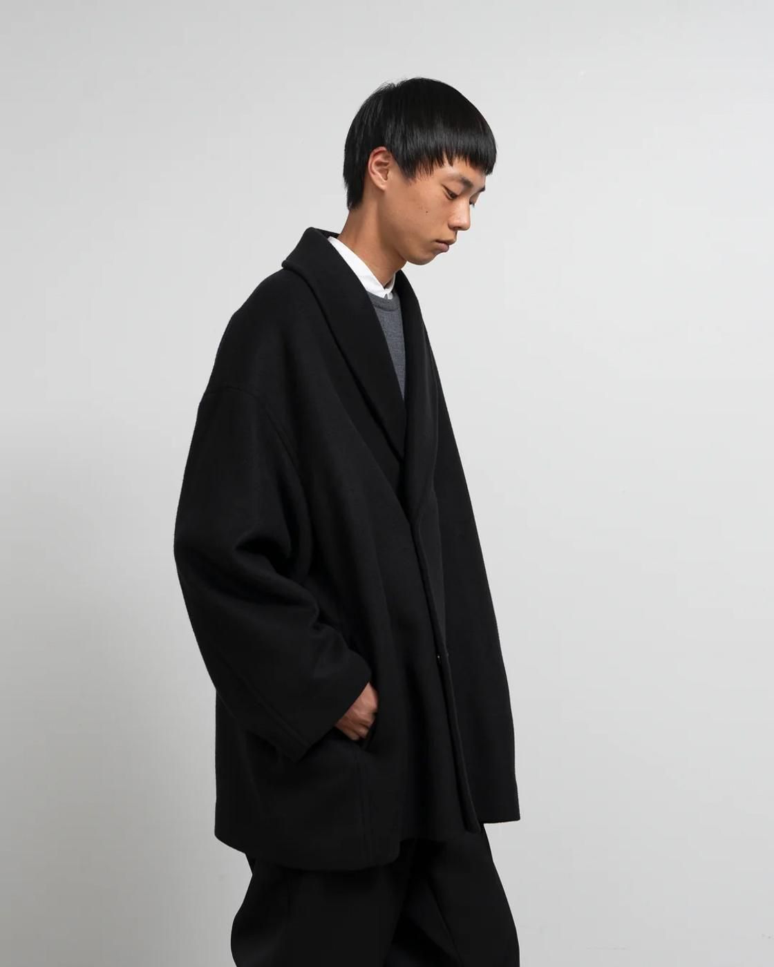 Graphpaper * GM253-10268B Light Melton Shawl Collar Coat * Black