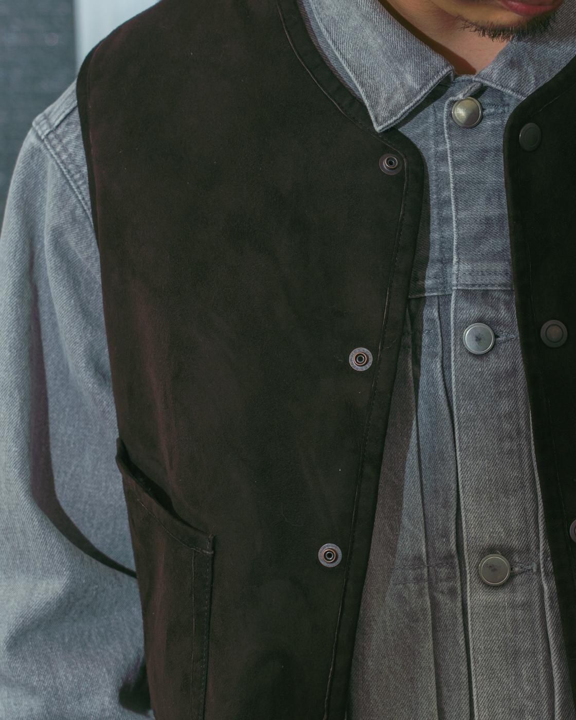 Unlikely * U25F-06-0002 Unlikely Shearling Work Vest * DarkBrown