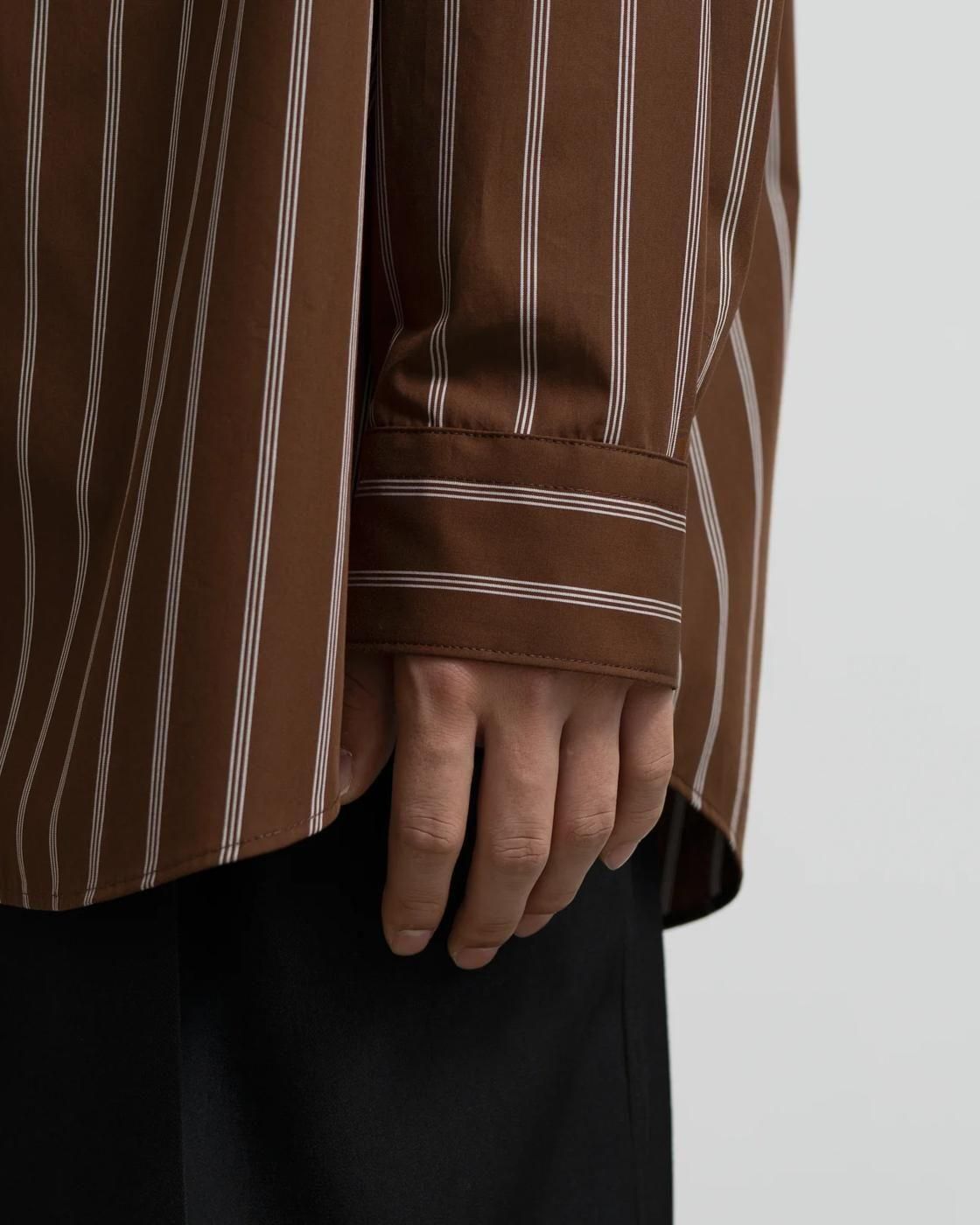 Graphpaper * GM254-50026STB SIDOGRAS Stripe L/S Oversized Band Collar Shirt(2色展開)