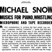 MICHAEL SNOW / Musics For Piano, Whistling, Microphone And Tape Recorder (2LP)