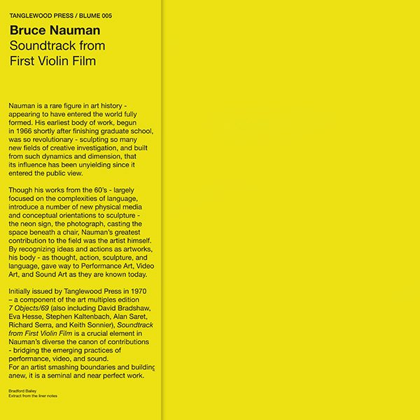 BRUCE NAUMAN / Soundtrack From First Violin Film (LP) Cover