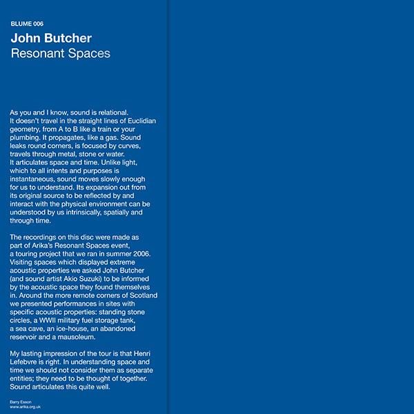 JOHN BUTCHER / Resonant Spaces (LP) - cover photo