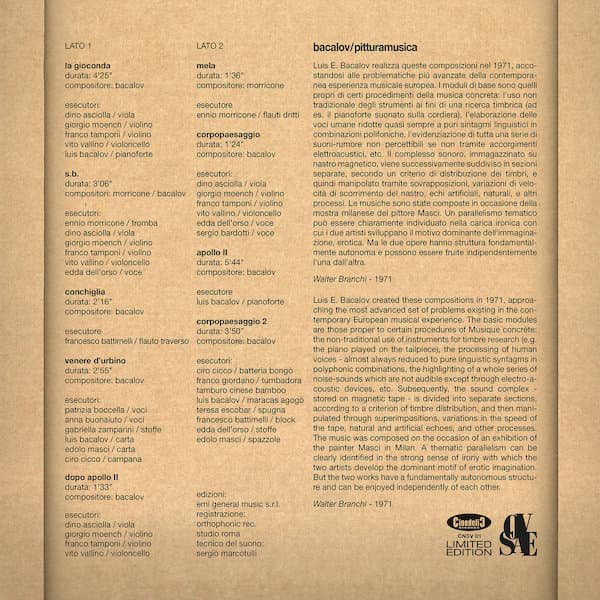 LUIS BACALOV, ENNIO MORRICONE / Pitturamusica (LP - Gold Vinyl) - other images