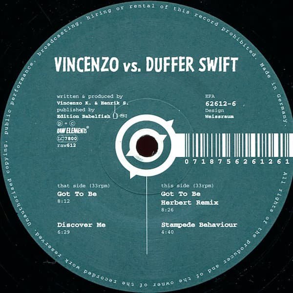 VINCENZO vs. DUFFER SWIFT / Got To Be (12 inch-used) Cover