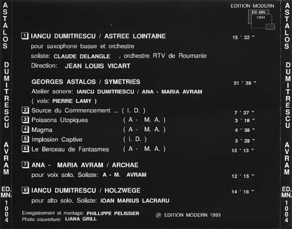 GHEORGHE ASTALOS - IANCU DUMITRESCU - ANA-MARIA AVRAM / Musique De Paroles (CD) - other images