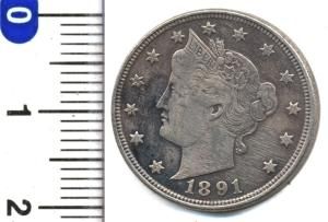 アメリカ 5セント（リバティ）ニッケル 1891 VF（―） - 寺島コイン