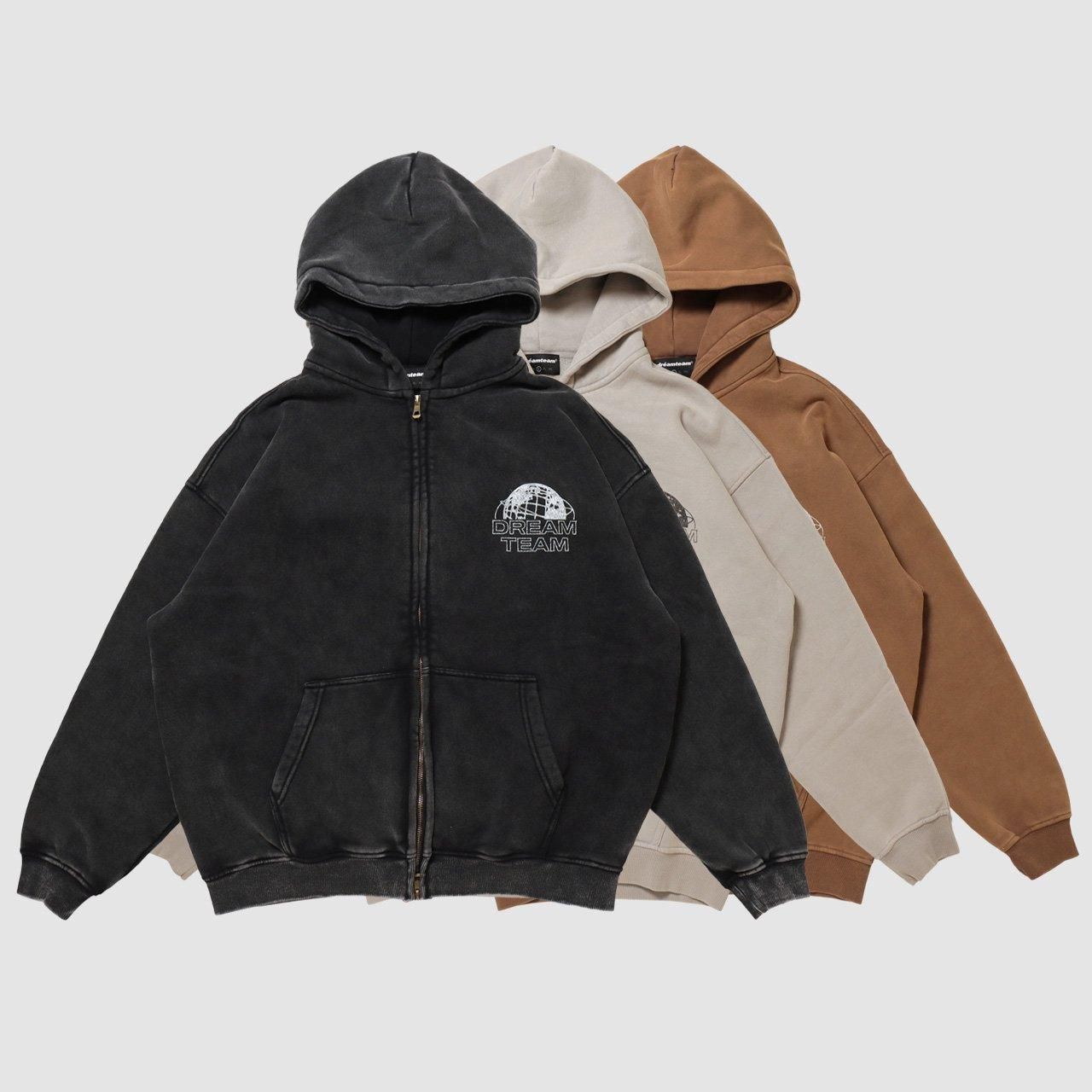 DREAMTEAM World Logo Vintage Zip Up Hooded Sweatshirt

