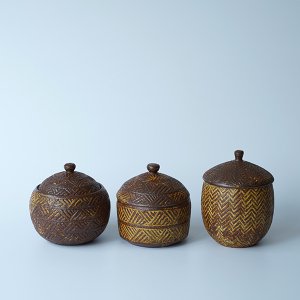 羅以音窯/ アフリカ彫刻 蓋物