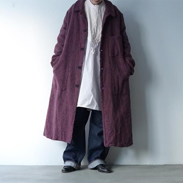 新品】 OUTIL / ウティ | MANTEAU AUXERRE ユニセックス ウール ロングコート | 0 | ブルー | メンズ – KLD