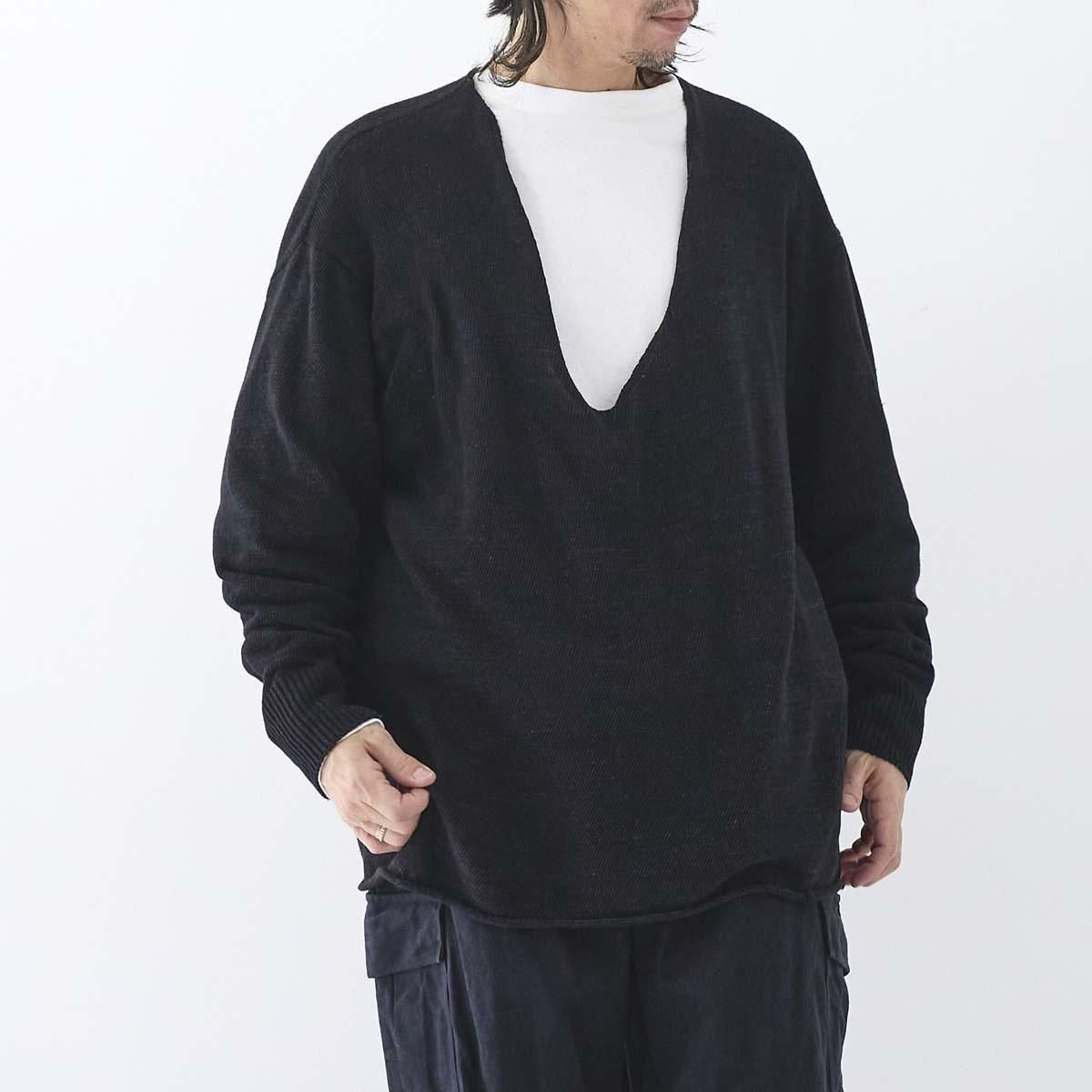 COMOLI(コモリ)ブラック Vネックニット COMOLI (コモリ) カシミヤ Vネックニット