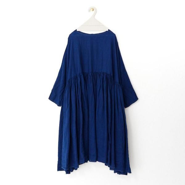 SP (ڡ) exhibition  / INDIGO LINEN WIDE GATHER ONEPIECE 